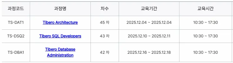 2025년 12월 티맥스티베로 정기 교육 일정 1 202512 티맥스티베로 정기교육일정 표 202512 티맥스티베로 정기교육일정 표